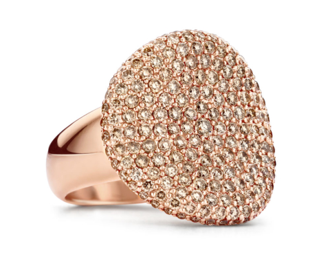 Wave ring rosé goud met champagne diamant